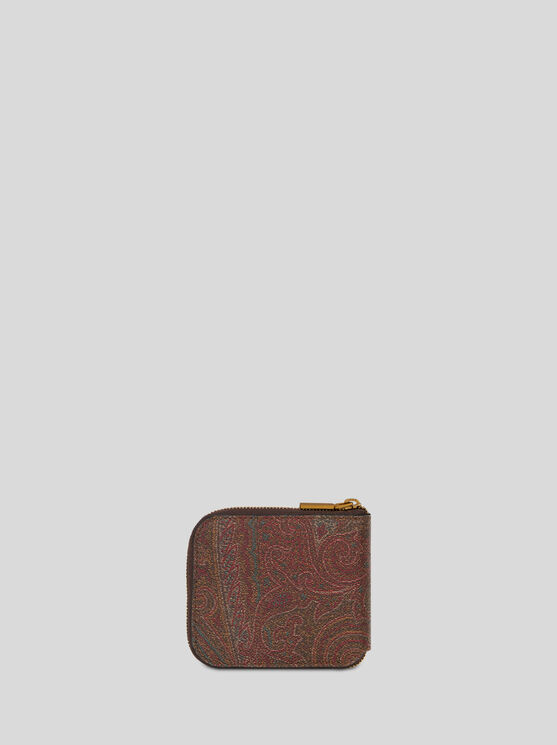 Shop Etro Paisley Wallet With Pegaso Detail In Brown