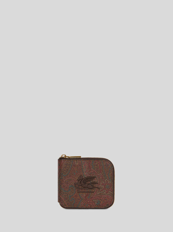 Shop Etro Paisley Wallet With Pegaso Detail In Brown