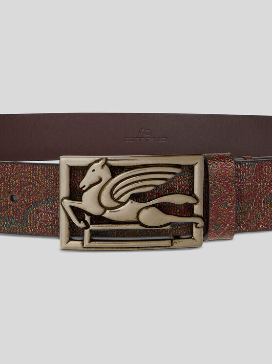 Etro Paisley Belt With Pegaso Buckle In Brown