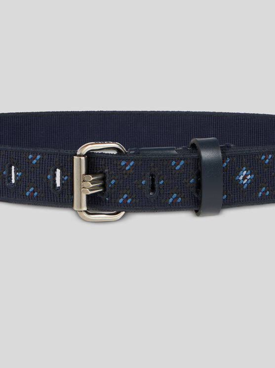 Etro Embroidered Cotton Belt In Blue