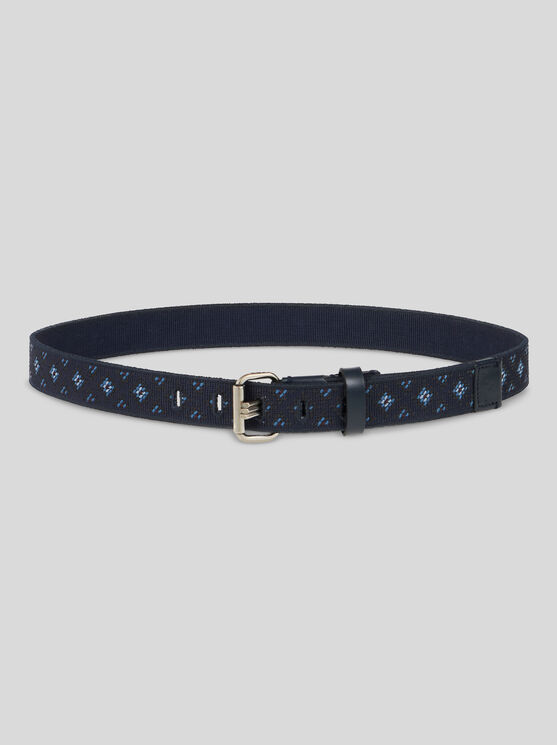 Etro Embroidered Cotton Belt In Blue