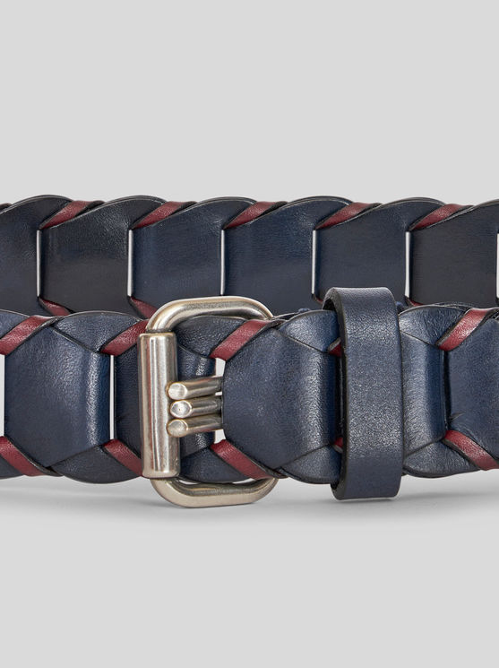 Shop Etro Woven Leather Belt In Navy Blue