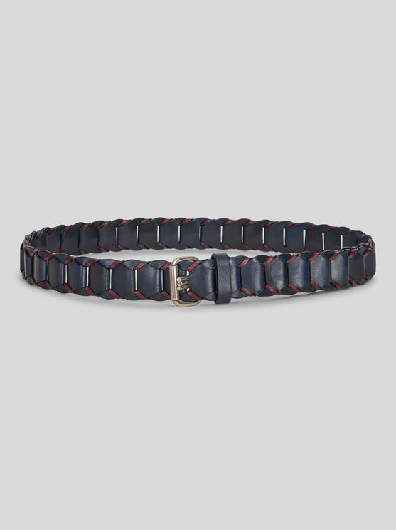 Shop Etro Woven Leather Belt In Navy Blue