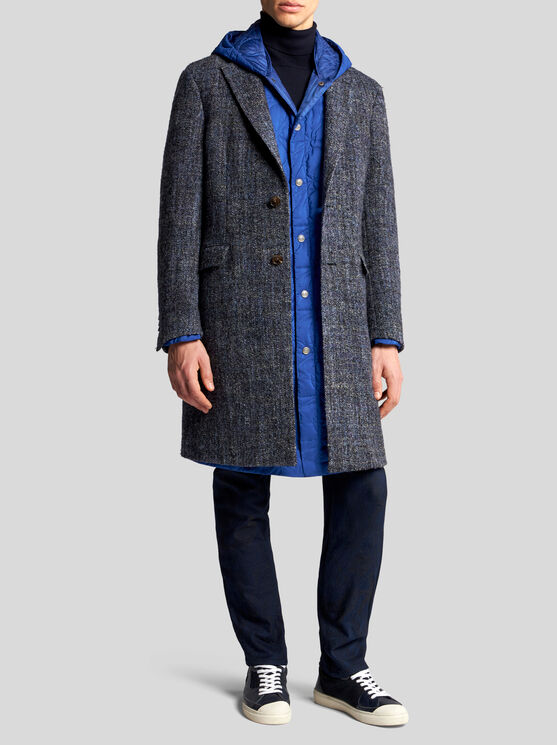 Shop Etro Wool-blend Coat In Navy Blue