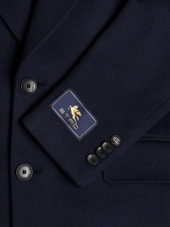 Shop Etro Cashmere Coat In Navy Blue