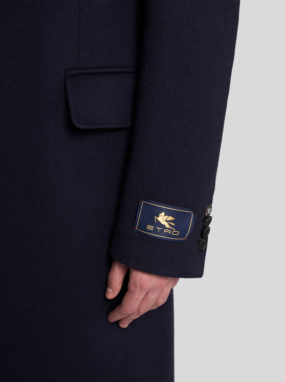 Shop Etro Cashmere Coat In Navy Blue