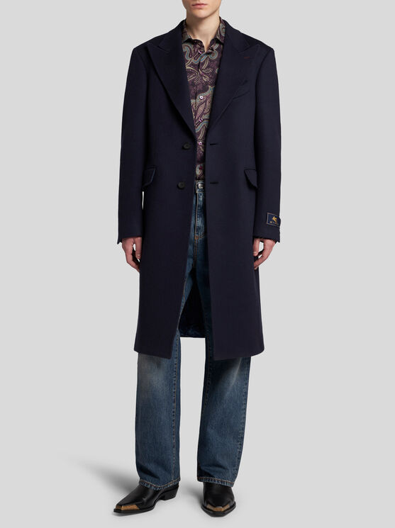 Shop Etro Cashmere Coat In Navy Blue