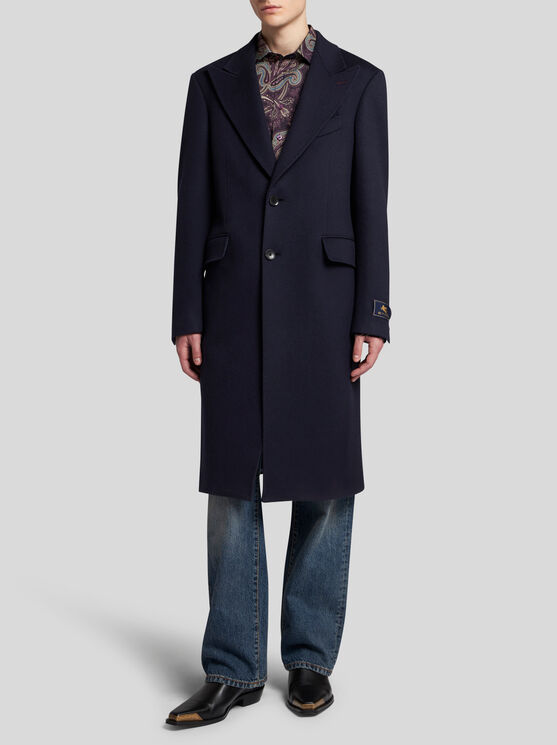 Shop Etro Cashmere Coat In Navy Blue