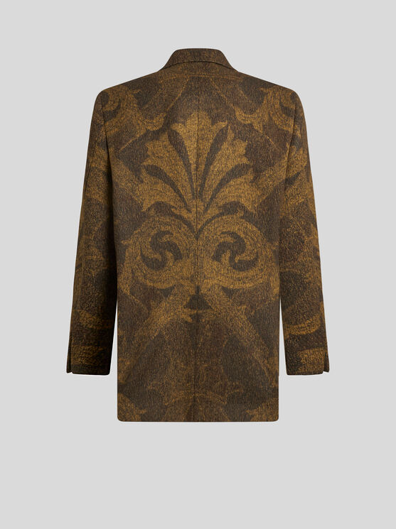 Shop Etro Wool Jacquard Peacoat In Grün