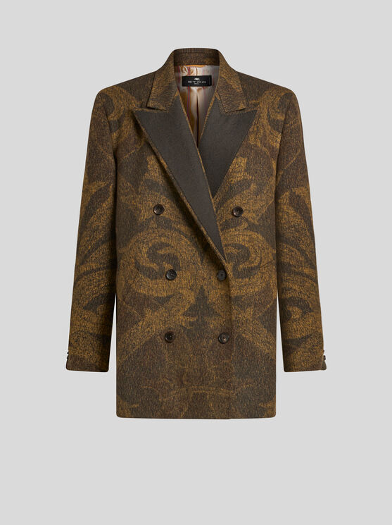 Shop Etro Wool Jacquard Peacoat In Grün