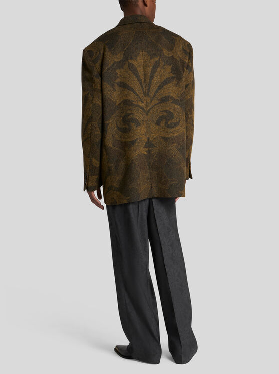 Shop Etro Wool Jacquard Peacoat In Grün