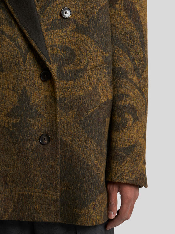 Shop Etro Wool Jacquard Peacoat In Grün