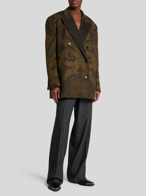 Shop Etro Wool Jacquard Peacoat In Grün