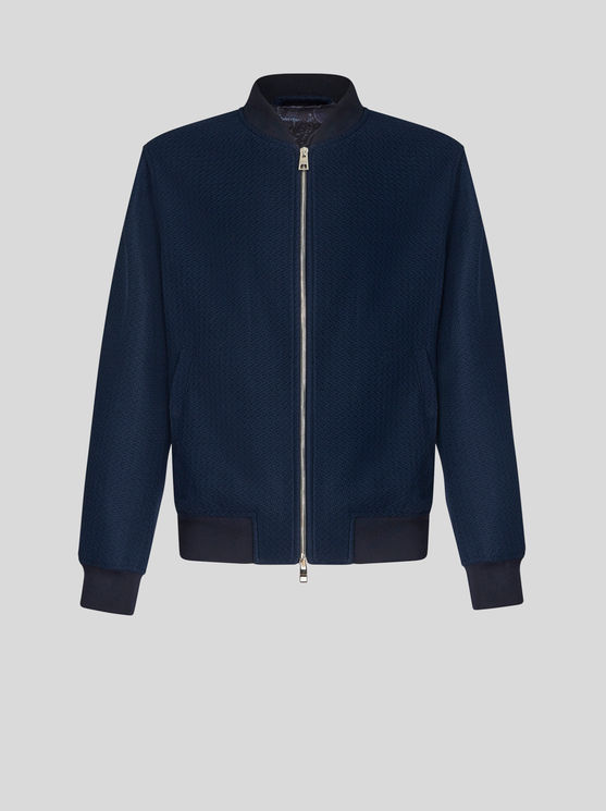 Shop Etro Cotton Bomber Jacket In Navy Blue