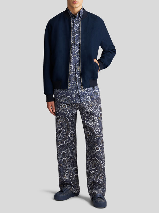 Shop Etro Cotton Bomber Jacket In Navy Blue