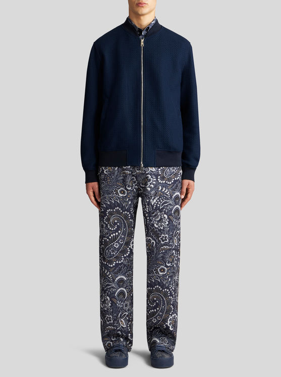 Shop Etro Cotton Bomber Jacket In Navy Blue