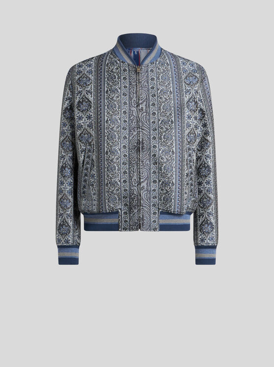 Etro Bomber Jacket With Floral And Medallion Motif In Navy Blue