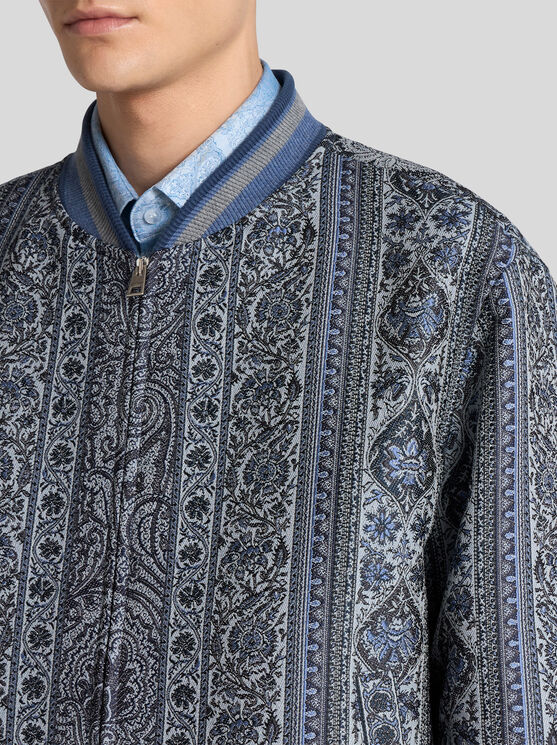 Etro Bomber Jacket With Floral And Medallion Motif In Navy Blue