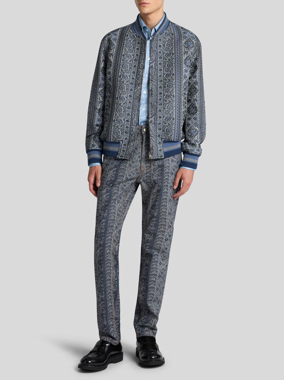 Etro Bomber Jacket With Floral And Medallion Motif In Navy Blue