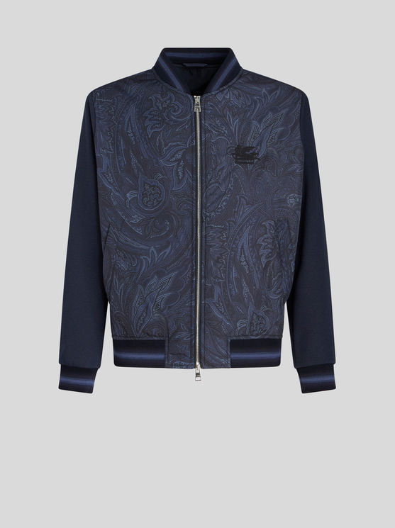 Shop Etro Paisley Bomber Jacket With Logo In Navy Blue