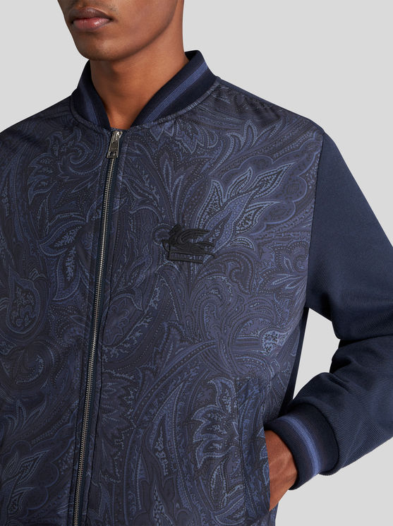 Shop Etro Paisley Bomber Jacket With Logo In Navy Blue