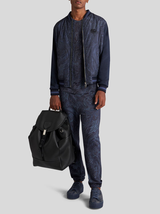 Shop Etro Paisley Bomber Jacket With Logo In Navy Blue