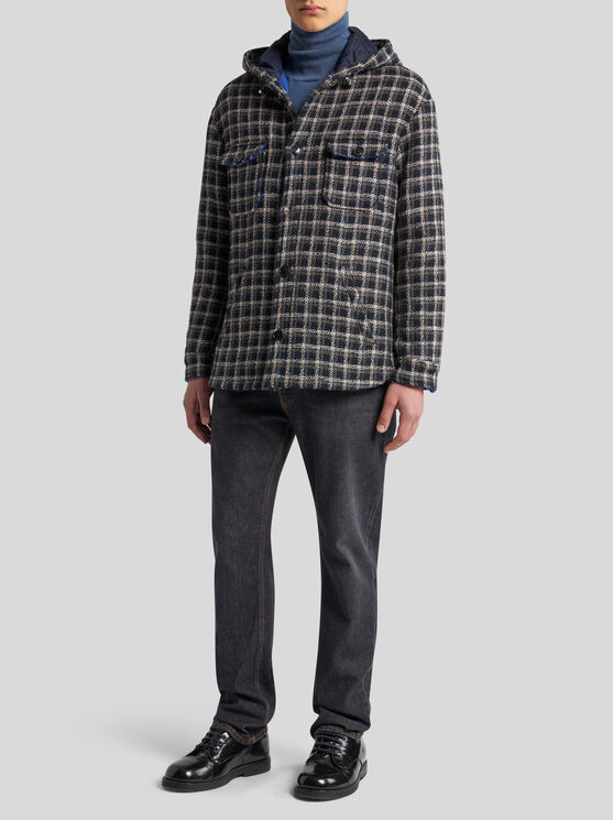 Shop Etro Jacquard Overshirt In Navyblau