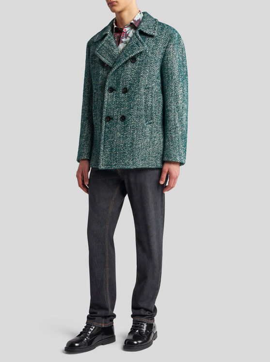 Shop Etro Wool- And Alpaca Wool-blend Pea Coat In Grün