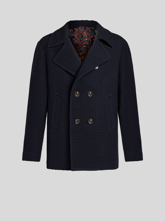 Shop Etro Wool Pea Coat In Navyblau