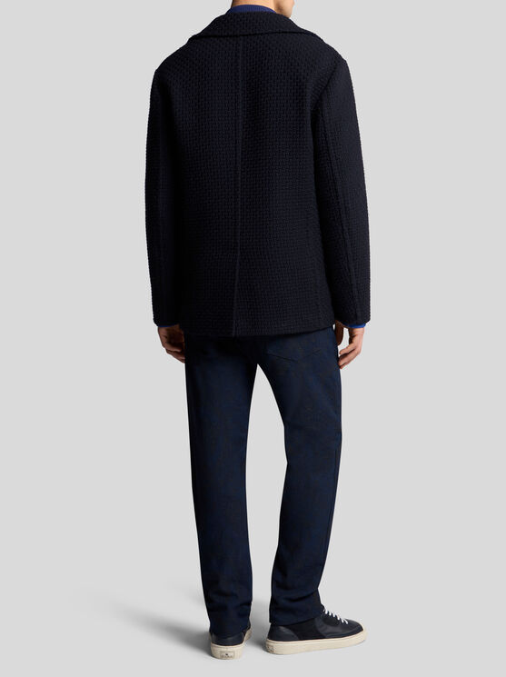 Shop Etro Wool Pea Coat In Navyblau