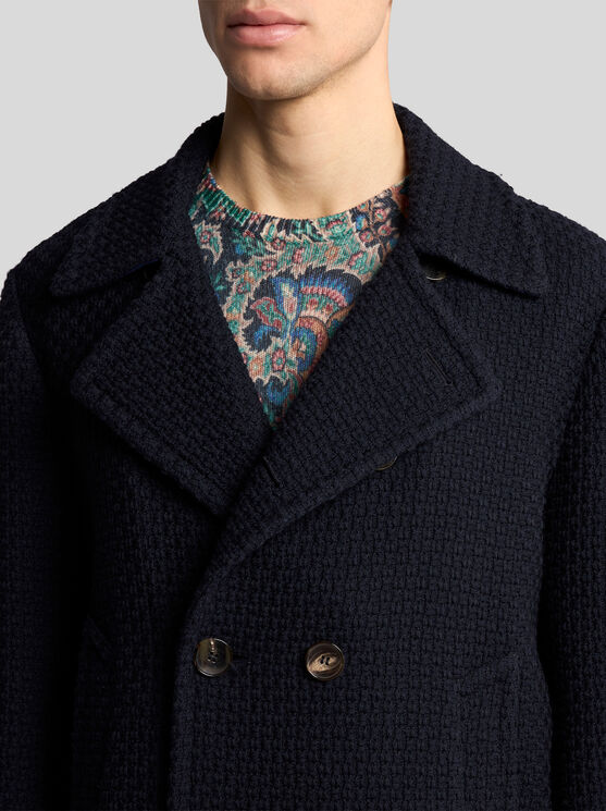 Shop Etro Wool Pea Coat In Navyblau