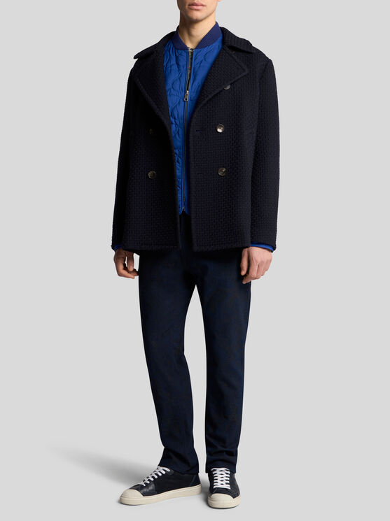 Shop Etro Wool Pea Coat In Navyblau