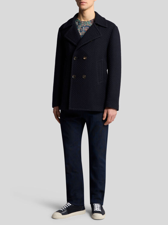 Shop Etro Wool Pea Coat In Navyblau