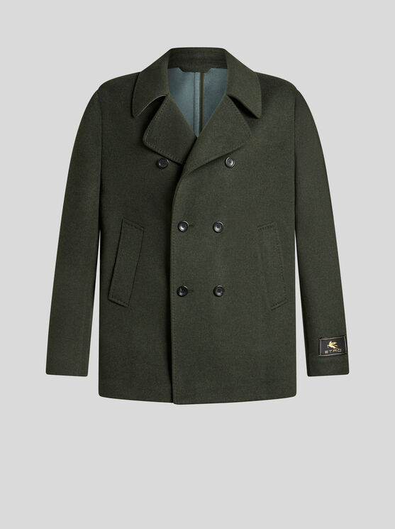 ETRO , WOOL AND CASHMERE PEACOAT, MAN, DARK GREEN, SIZE XXL