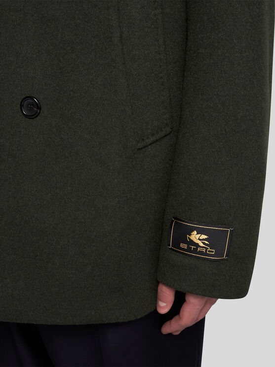 ETRO , WOOL AND CASHMERE PEACOAT, MAN, DARK GREEN, SIZE XXL
