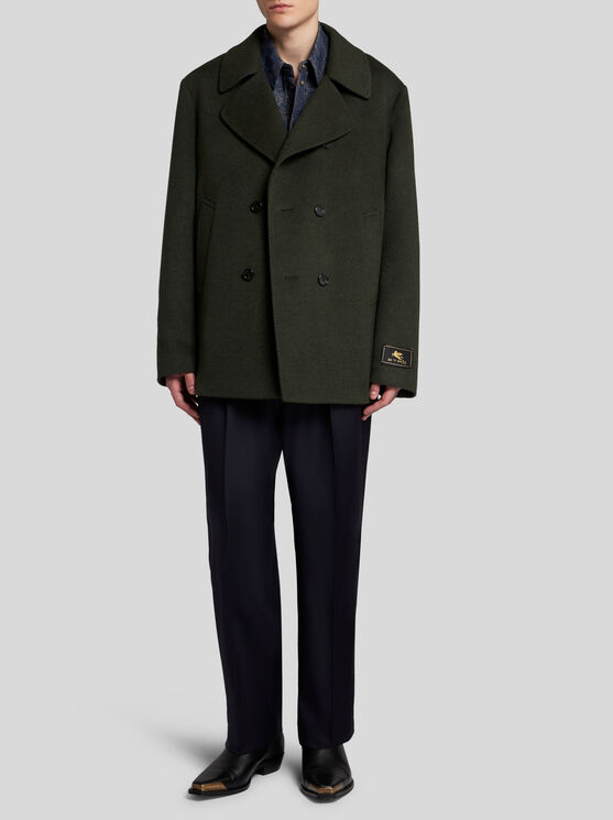 ETRO , WOOL AND CASHMERE PEACOAT, MAN, DARK GREEN, SIZE XXL