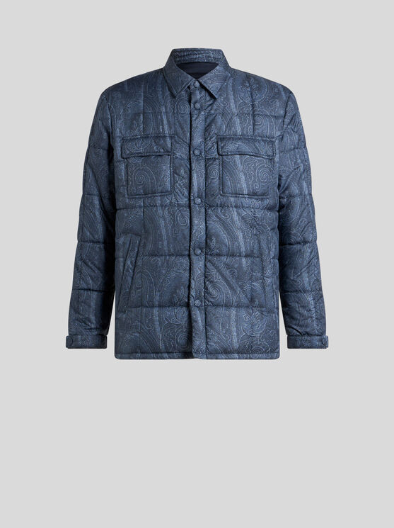 Etro , Quilted Overshirt In Grosgrain, Man, Navy Blue, Size M In Navyblau