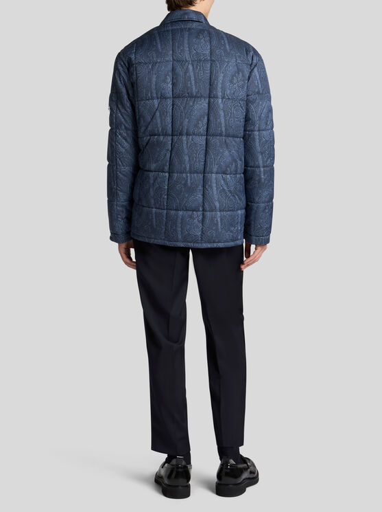 Etro , Quilted Overshirt In Grosgrain, Man, Navy Blue, Size M In Navyblau
