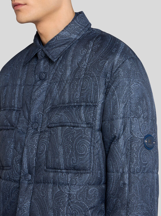 Etro , Quilted Overshirt In Grosgrain, Man, Navy Blue, Size M In Navyblau