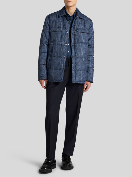 Etro , Quilted Overshirt In Grosgrain, Man, Navy Blue, Size M In Navyblau