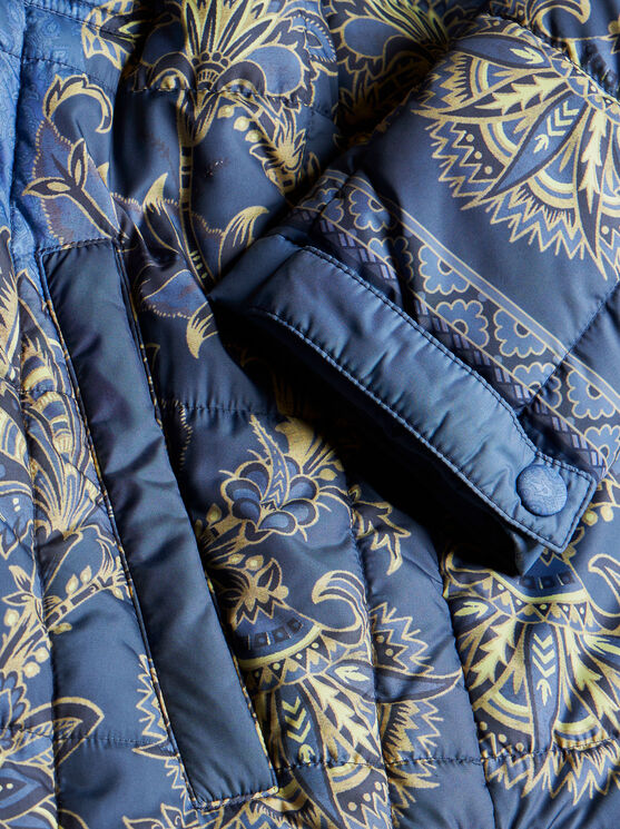 Etro , Quilted Overshirt With Placed Print, Man, Navy Blue, Size Xl In Navyblau