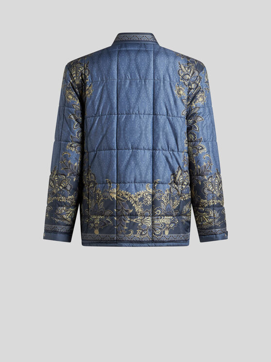 Etro , Quilted Overshirt With Placed Print, Man, Navy Blue, Size Xl In Navyblau