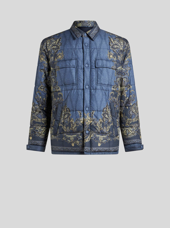 Etro , Quilted Overshirt With Placed Print, Man, Navy Blue, Size Xl In Navyblau