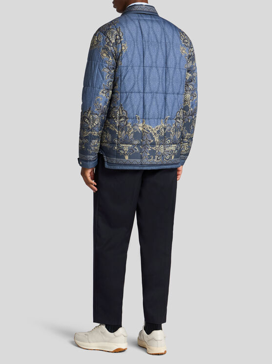 Etro , Quilted Overshirt With Placed Print, Man, Navy Blue, Size Xl In Navyblau