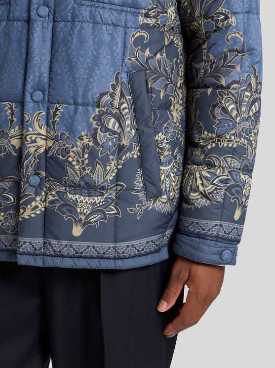 Etro , Quilted Overshirt With Placed Print, Man, Navy Blue, Size Xl In Navyblau