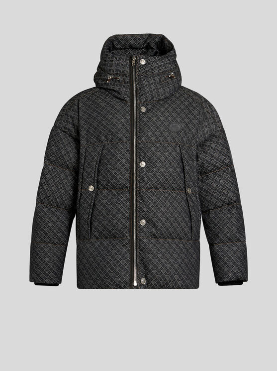 Shop Etro Jacquard Denim Down Jacket In Schwarz