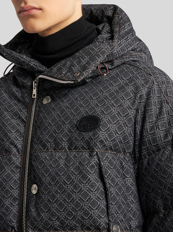 Shop Etro Jacquard Denim Down Jacket In Schwarz