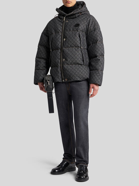 Shop Etro Jacquard Denim Down Jacket In Schwarz