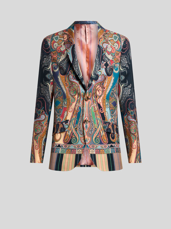 Etro Floral Paisley Blazer In Navy Blue