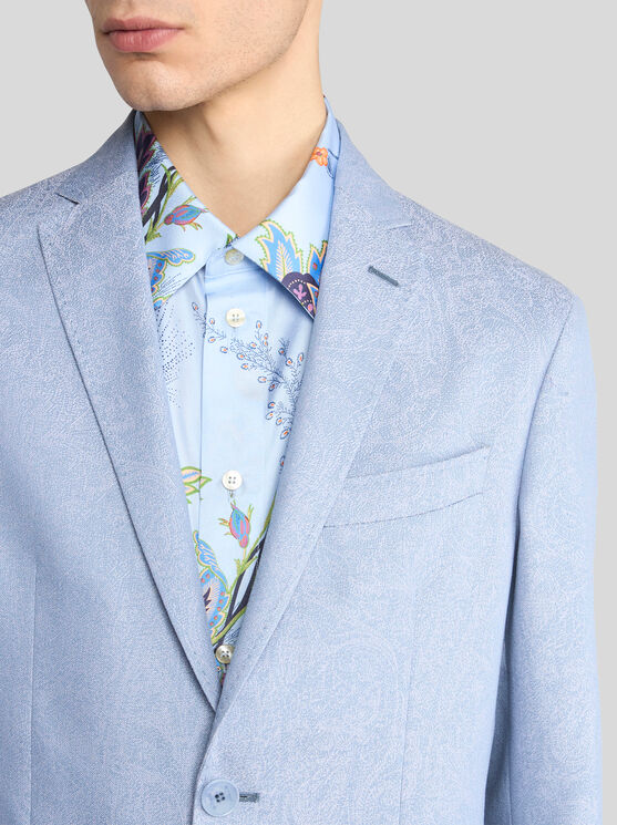 Etro Jacquard Cotton Blazer In Blue
